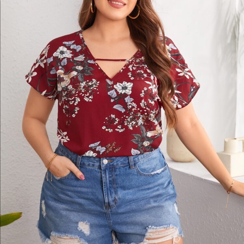 Boho Plus Size Floral Print Cottagecore V Neck Top Blouse - Picture 3 of 16